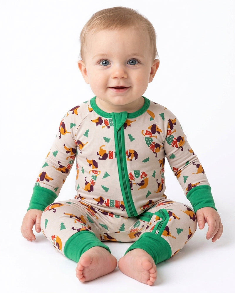 Baby wearing cartoon print zip-up long sleeve pajama romper