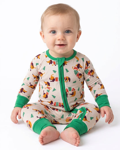 Baby wearing cartoon print zip-up long sleeve pajama romper