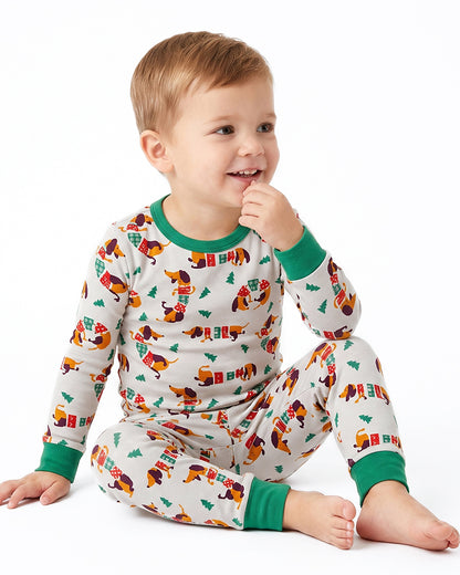 Boy wearing multicolor cartoon print long sleeve kids pajama set