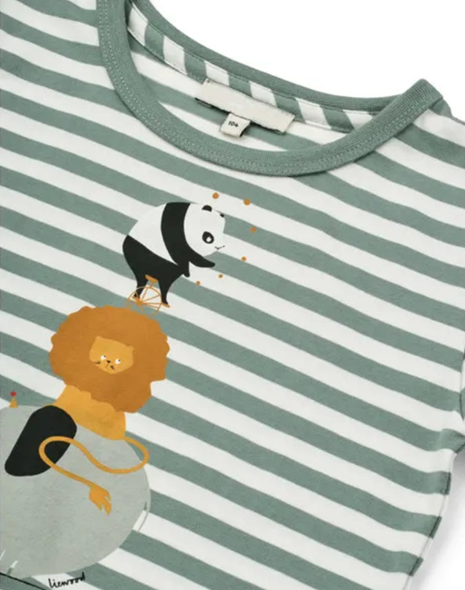 Back view of green striped kids cotton T-shirt - Alice Apparel