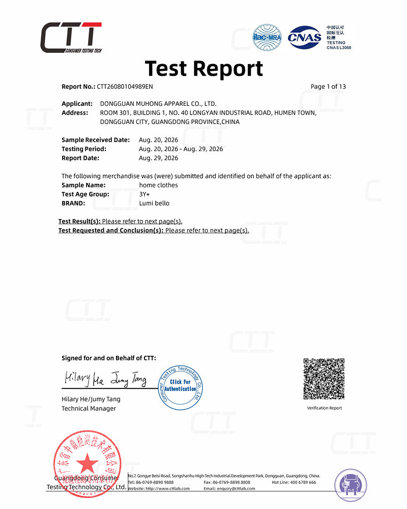 Third-party test report supporting children's sleepwear compliance