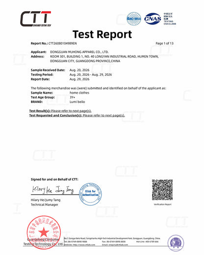 Third-party test report supporting children's sleepwear compliance