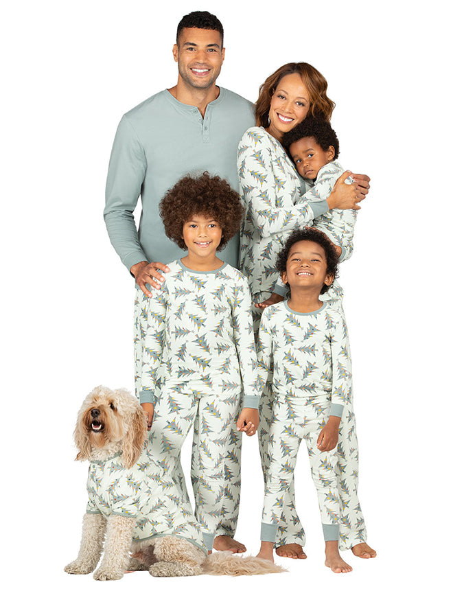 Family and dog wearing matching tree print pajamas full set - Alice Apparel