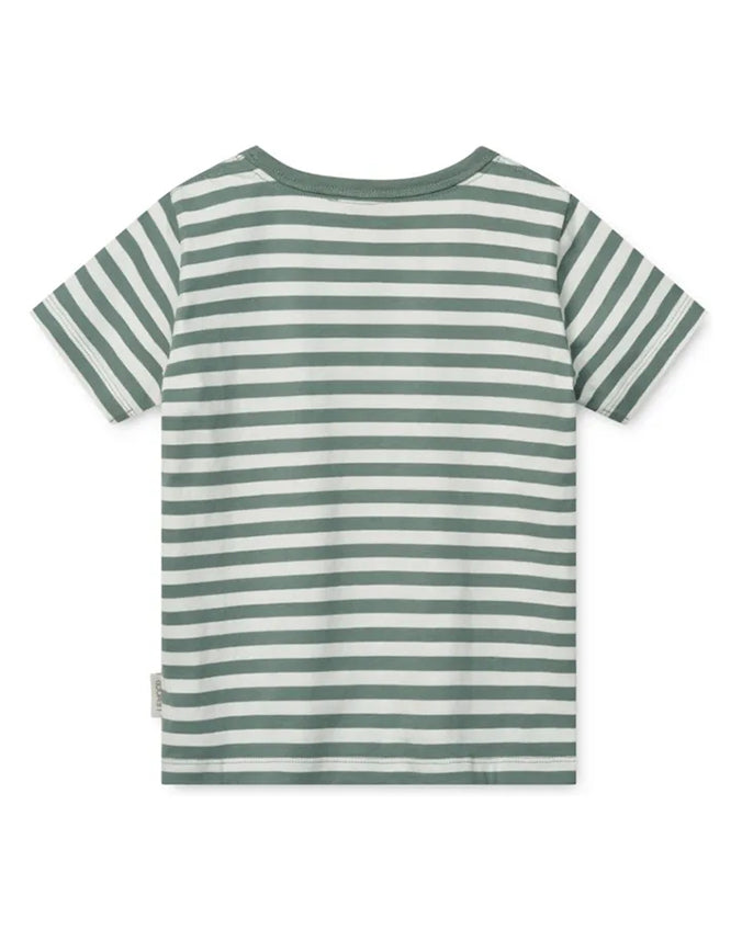 Front view of striped cartoon print kids T-shirt - Alice Apparel