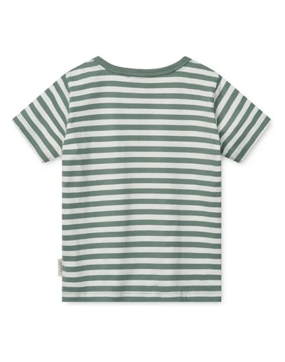 Front view of striped cartoon print kids T-shirt - Alice Apparel