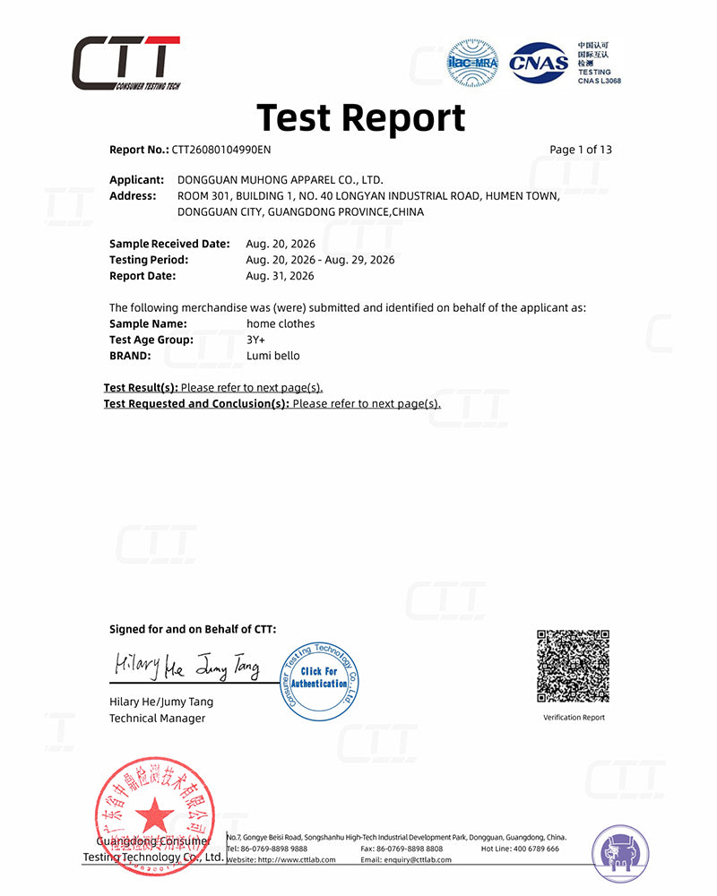Example third-party children's product compliance test report from MUHONG APPAREL