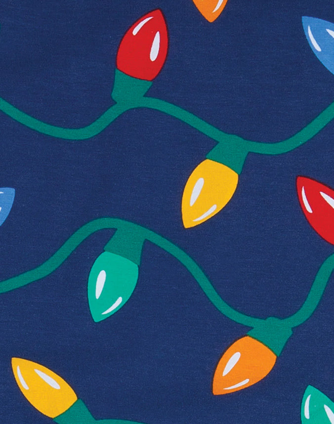 Christmas lights print cotton fabric detail for family pajamas - Alice Apparel