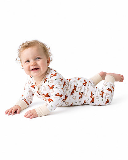 Baby wearing custom fox print long sleeve pajama set