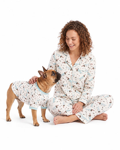 Custom family matching pajamas with adult and pet sleepwear
