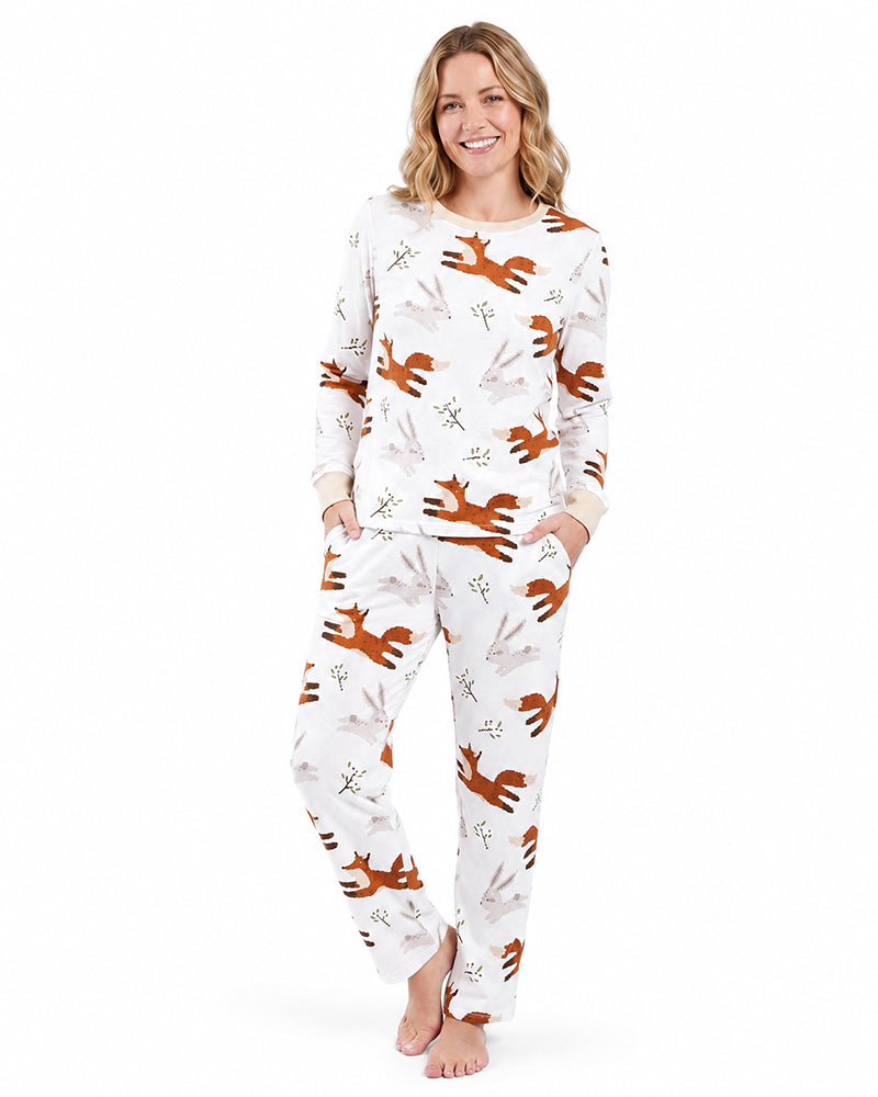 Women's fox print sleepwear set front view