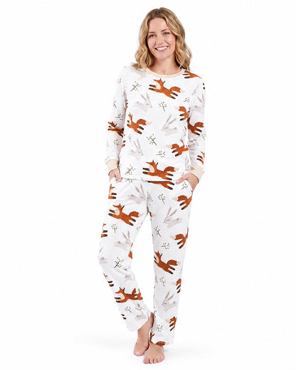 Women's fox print sleepwear set front view