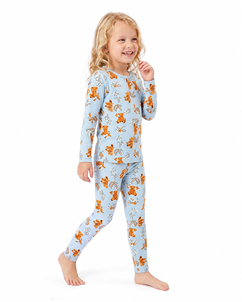 Kids long sleeve pajama set front and full body view