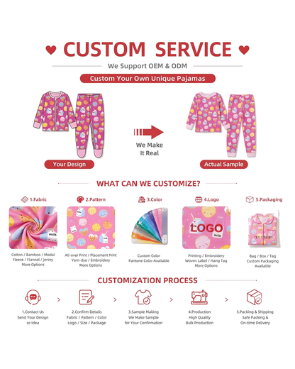 Customization options for sibling matching pajamas and baby rompers