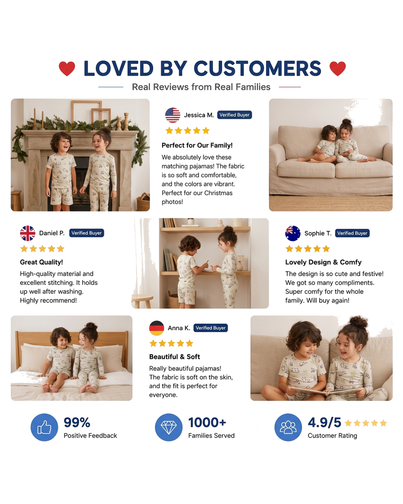 Customer presentation of printed sibling matching kids sleepwear
