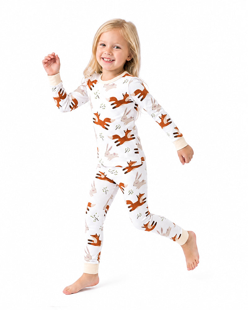 Kids fox animal print pajama set front view