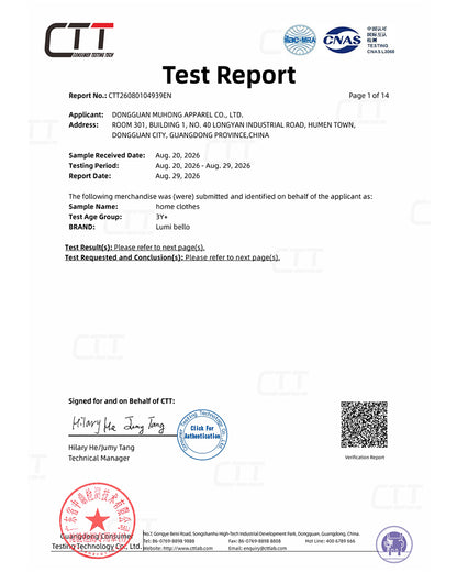 Third-party test report for children's pajama product