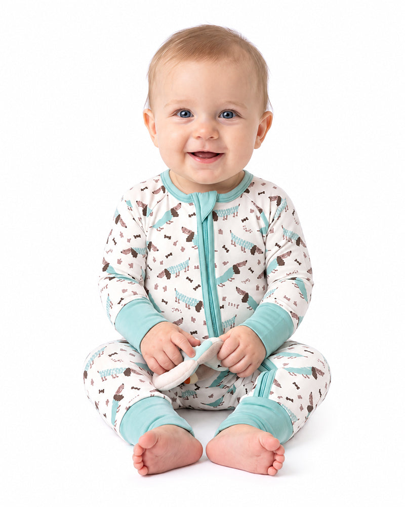 Baby wearing custom long sleeve footed pajama sleeper