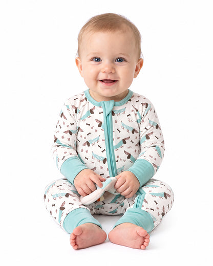 Baby wearing custom long sleeve footed pajama sleeper
