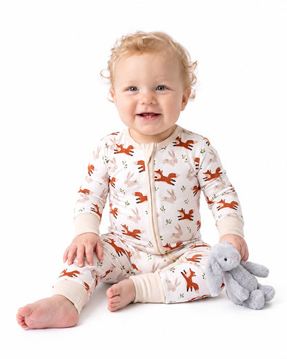 Infant fox print sleepwear set front view