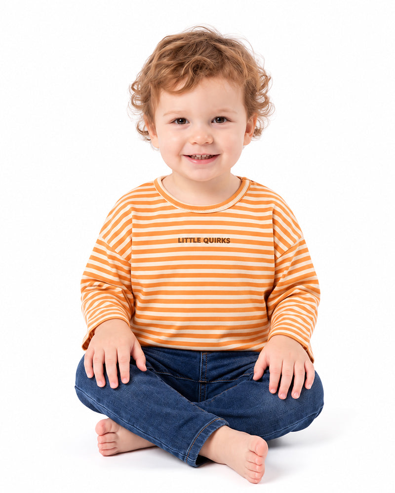 Kids orange and cream striped sweatshirt gender neutral basic