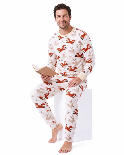 Men's fox print pajama set front and style details