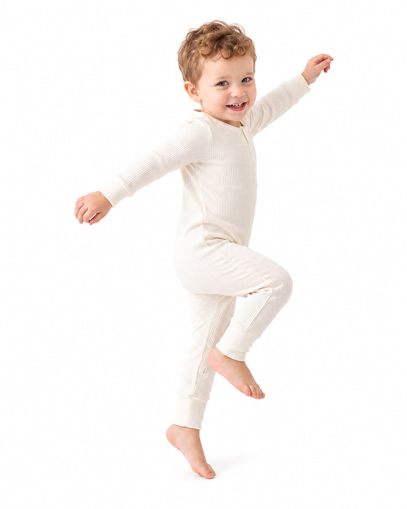 Kids bamboo viscose one-piece romper in minimalist solid white design
