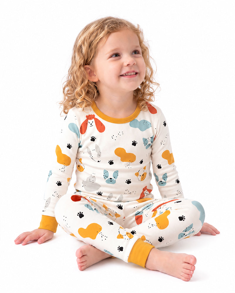 Girl wearing animal print long sleeve kids pajama set
