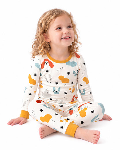 Girl wearing animal print long sleeve kids pajama set