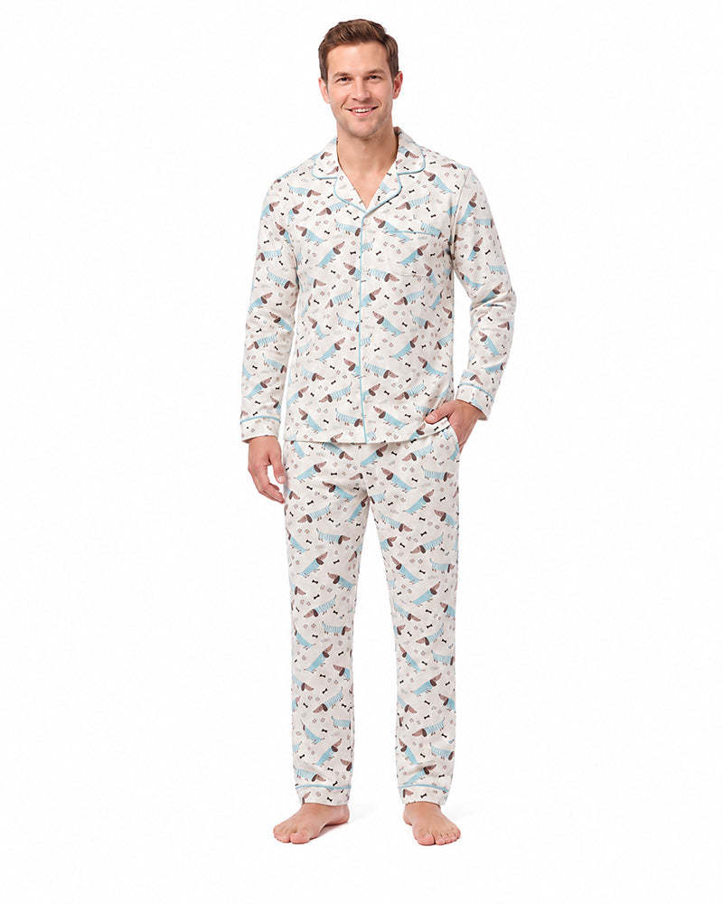 Custom men's long sleeve printed pajama set sleepwear