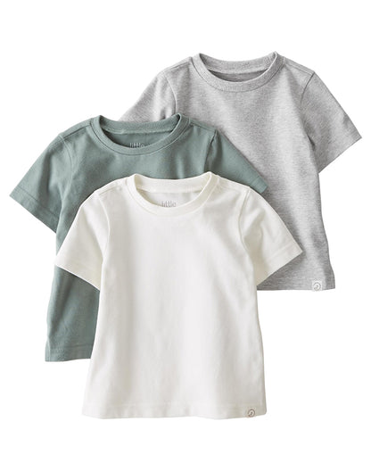 Kids short sleeve pocket tee 3-pack in grey sage and blue - Alice Apparel