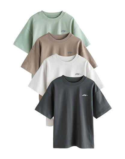 Gender neutral kids cotton T-shirt set in green khaki white and grey - Alice Apparel