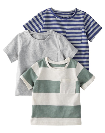 Kids short sleeve ruffle tee 3-pack in grey pink and white - Alice Apparel