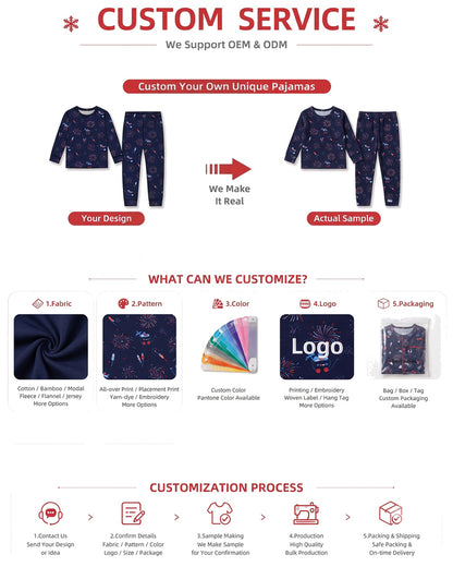 Customization options for printed sibling matching kids pajamas