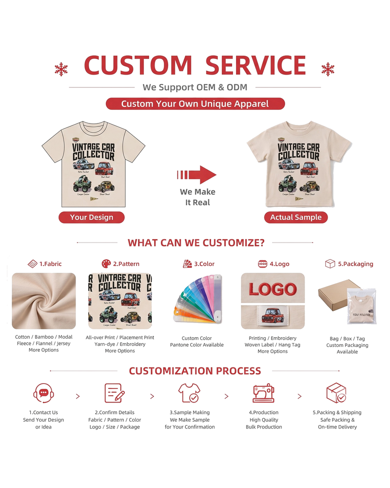 Customization options for boys Vintage Car Collector graphic T-shirt