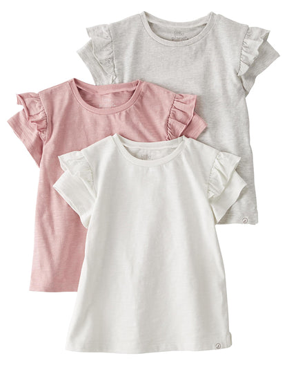 Kids long sleeve ruffle tee 3-pack in sage cream and pink - Alice Apparel