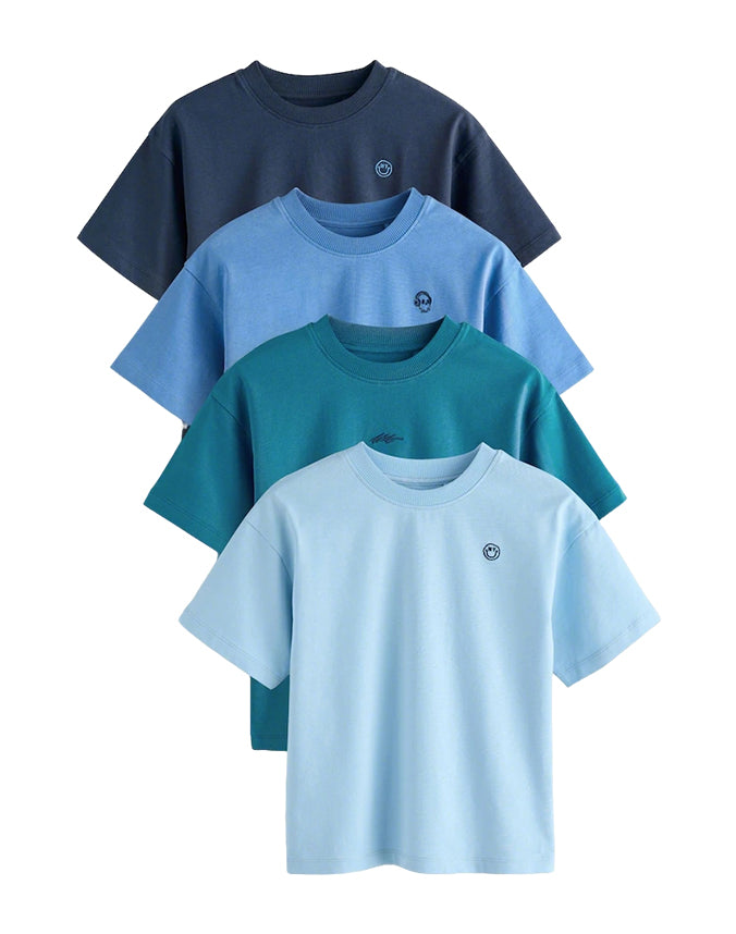 Gender neutral kids cotton T-shirt set in blue tones - Alice Apparel
