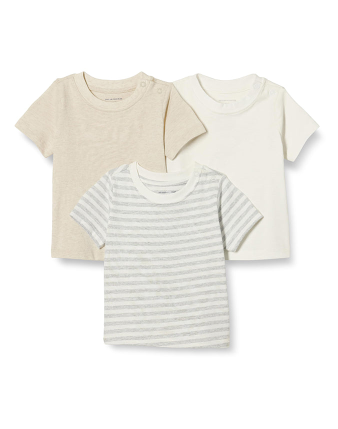 Neutral 3-pack kids T-shirt set beige white and grey stripe - Alice Apparel