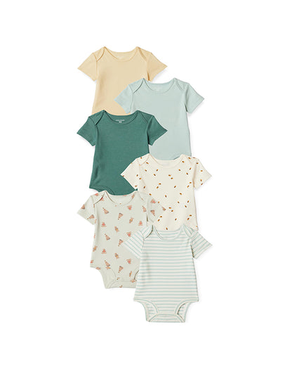 Unisex baby short sleeve bodysuit 5-pack green stripes and animal print set - MUHONG APPAREL