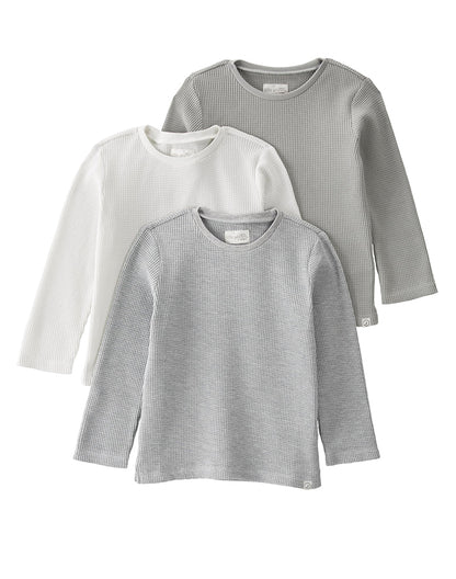 Kids short sleeve pocket tee 3-pack in navy stripe grey and sage - Alice Apparel