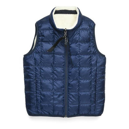 Navy quilted reverse side of a reversible baby and toddler vest