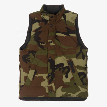 Camouflage kids padded stand collar vest with front snap-button closure
