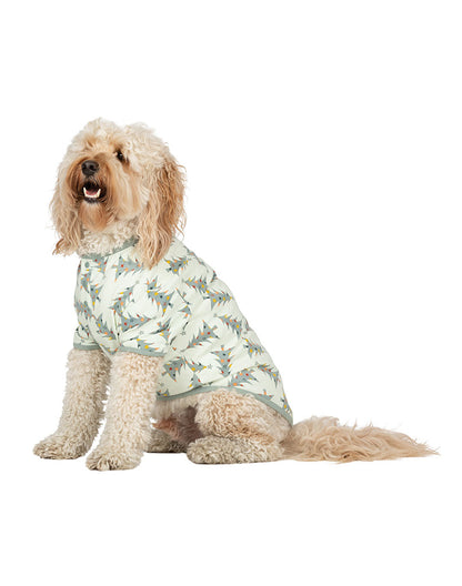 Dog wearing matching tree print cotton pajama shirt - Alice Apparel
