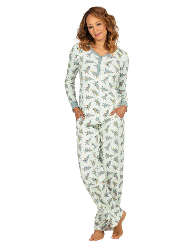 Women's matching tree print long sleeve pajama set - Alice Apparel
