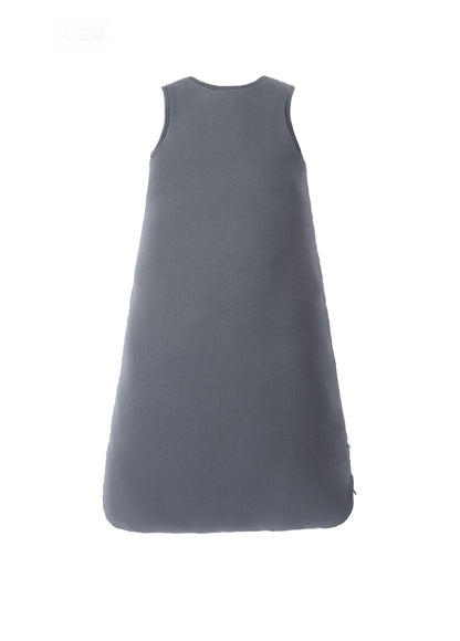 Gray sleeveless baby cotton sleep sack with a roomy A-line silhouette