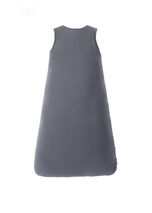 Gray sleeveless baby cotton sleep sack with a roomy A-line silhouette