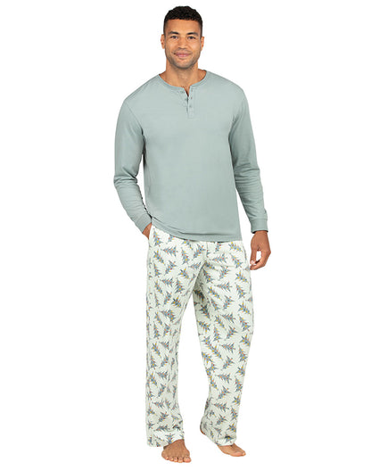 Men's matching henley top and tree print pajama pants - Alice Apparel