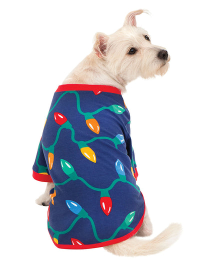 Dog wearing matching Christmas lights cotton pajama shirt - Alice Apparel